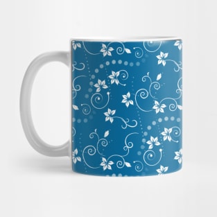 White Flowers on Blue Background Mug